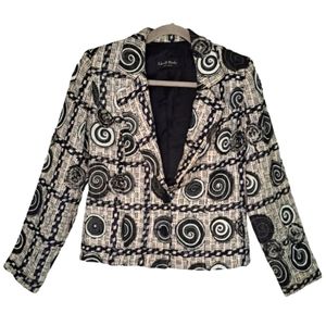 Vintage Geoff Bade Silk Textured Black and White Blazer Jacket Size 8